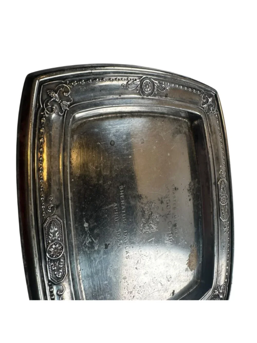 1959 Sheraton Dallas Texas Hotel London Club Silver Change Tip Tray Reed Barton